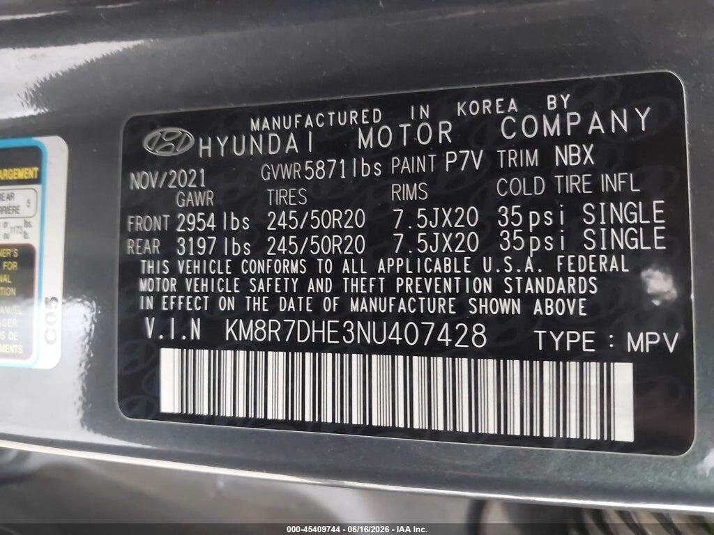KM8R7DHE3NU407428 2022 HYUNDAI PALISADE photo no. 9