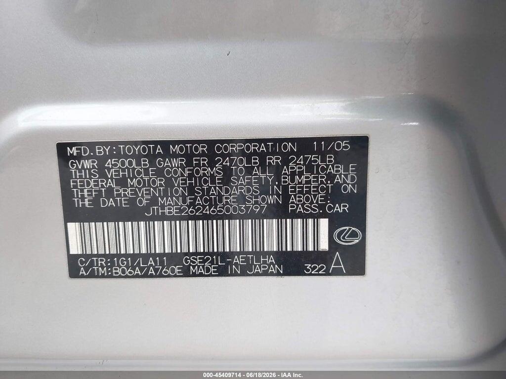 JTHBE262465003797 2006 LEXUS IS 350 photo no. 9