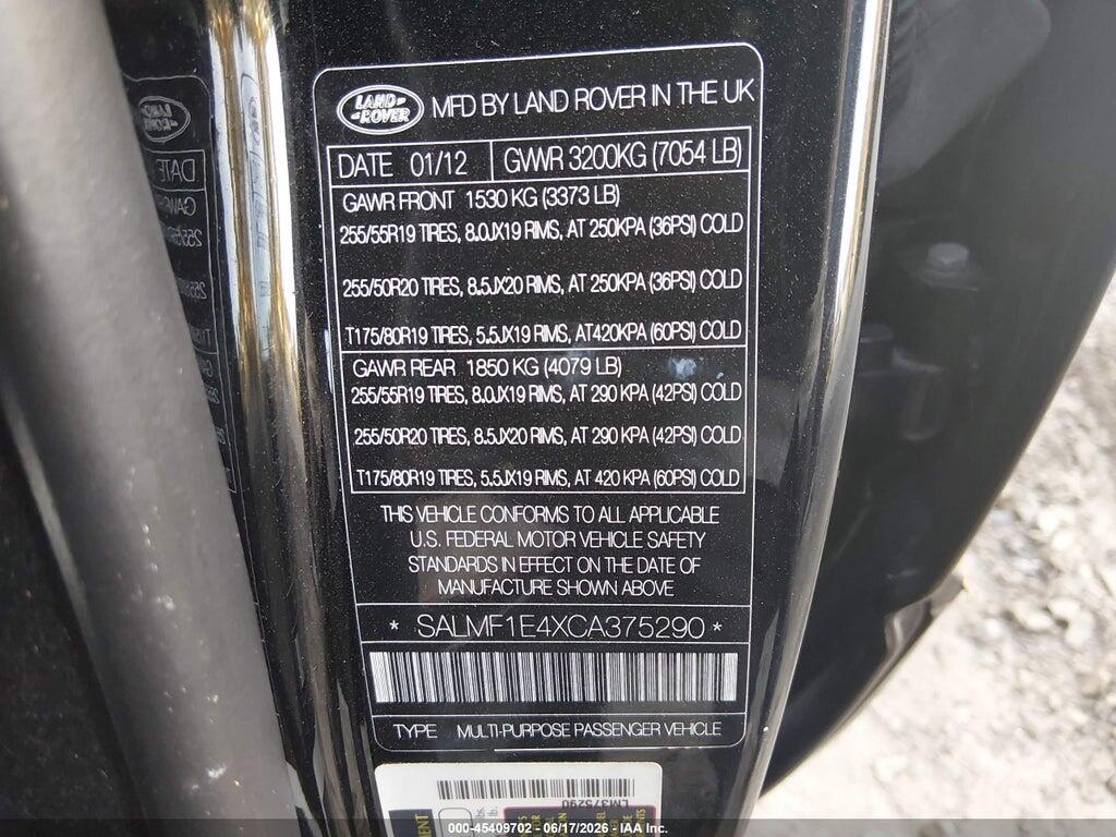 SALMF1E4XCA375290 2012 LAND ROVER RANGE ROVER photo no. 9