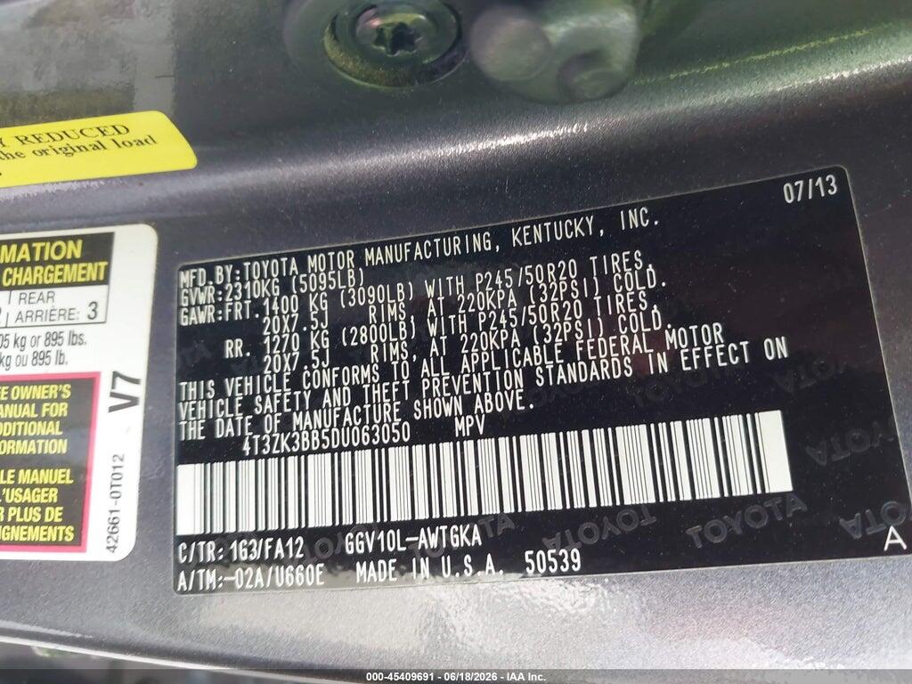 4T3ZK3BB5DU063050 2013 TOYOTA VENZA photo no. 9