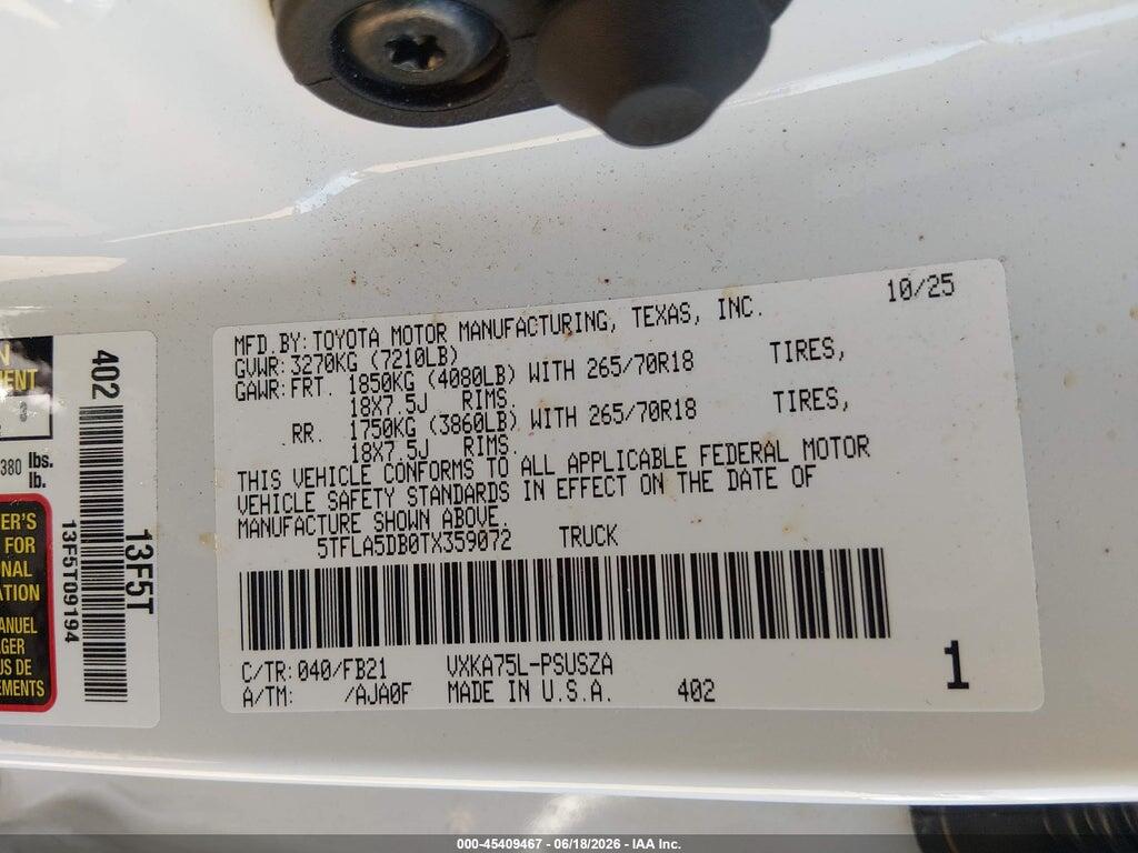 5TFLA5DB0TX359072 2026 TOYOTA TUNDRA photo no. 9