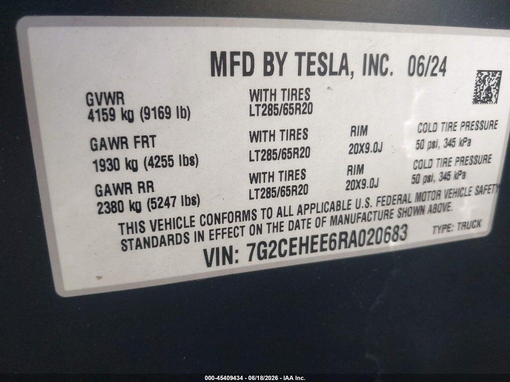 7G2CEHEE6RA020683 2024 TESLA CYBERTRUCK photo no. 9