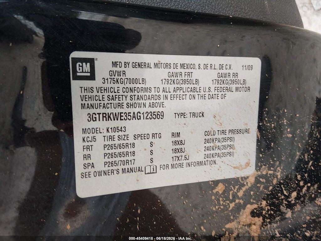 3GTRKWE35AG123569 2010 GMC SIERRA 1500 photo no. 9