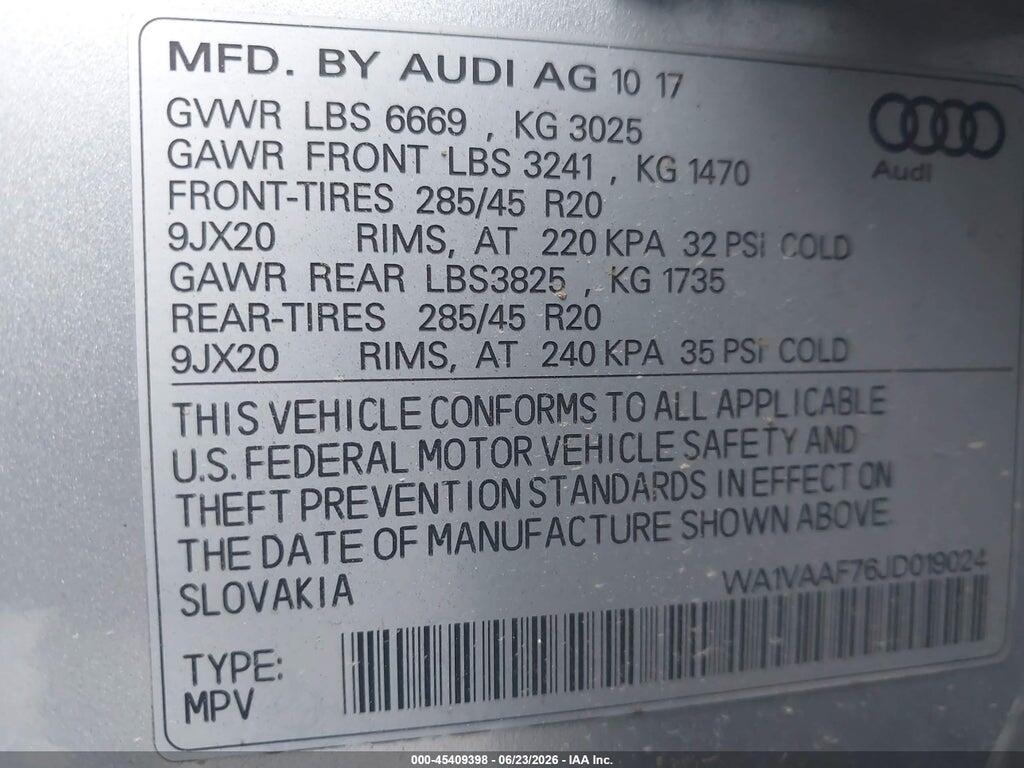 WA1VAAF76JD019024 2018 AUDI Q7 photo no. 9
