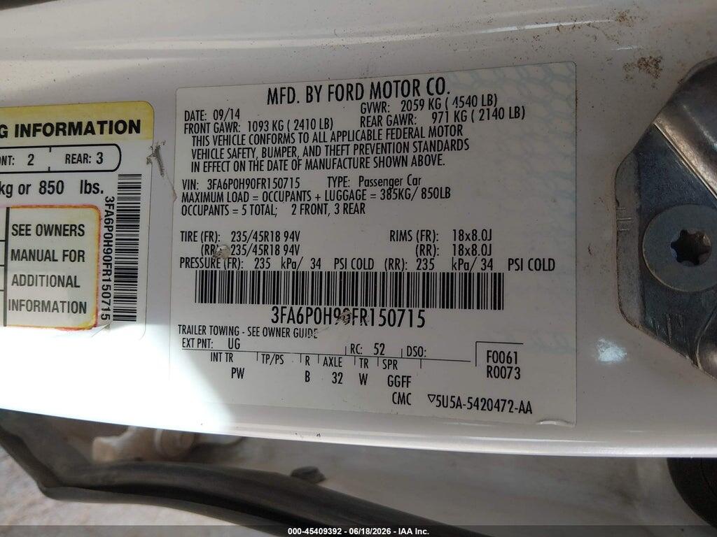 3FA6P0H90FR150715 2015 FORD FUSION photo no. 9