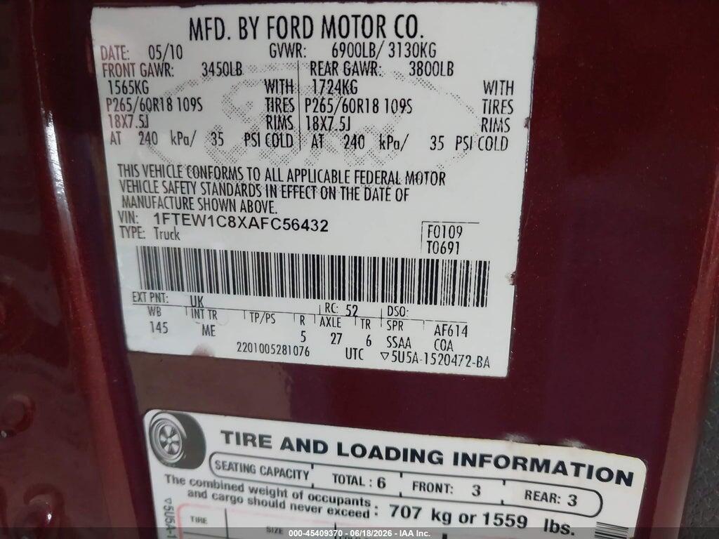 1FTEW1C8XAFC56432 2010 FORD F-150 photo no. 9