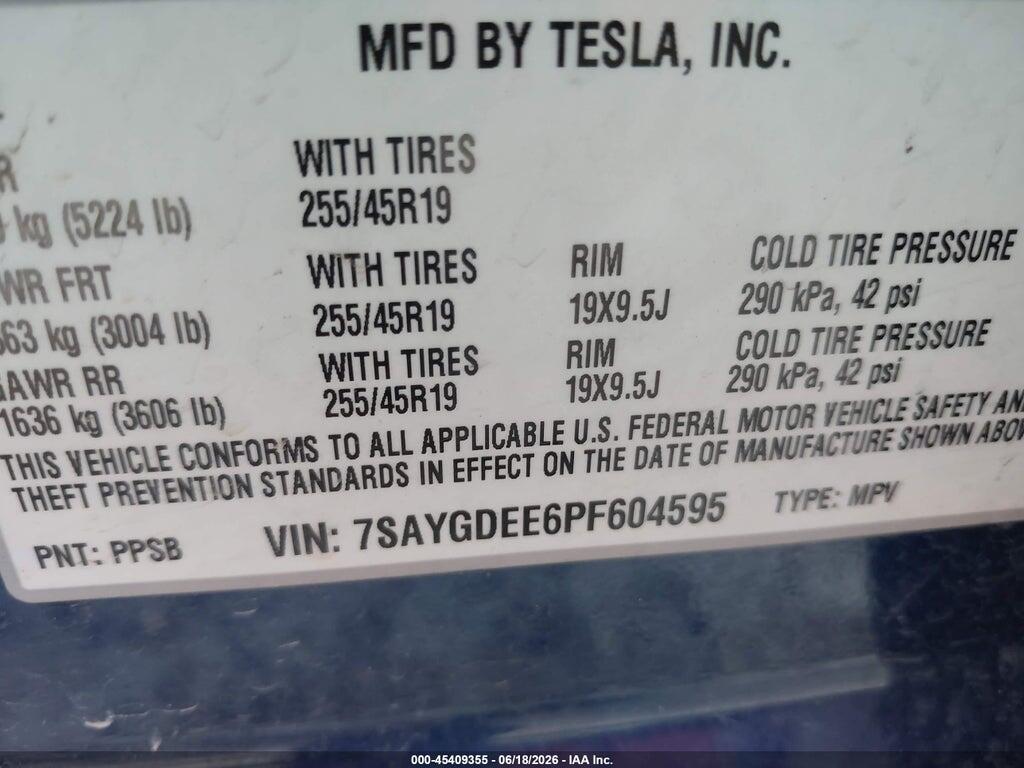 7SAYGDEE6PF604595 2023 TESLA MODEL Y photo no. 9