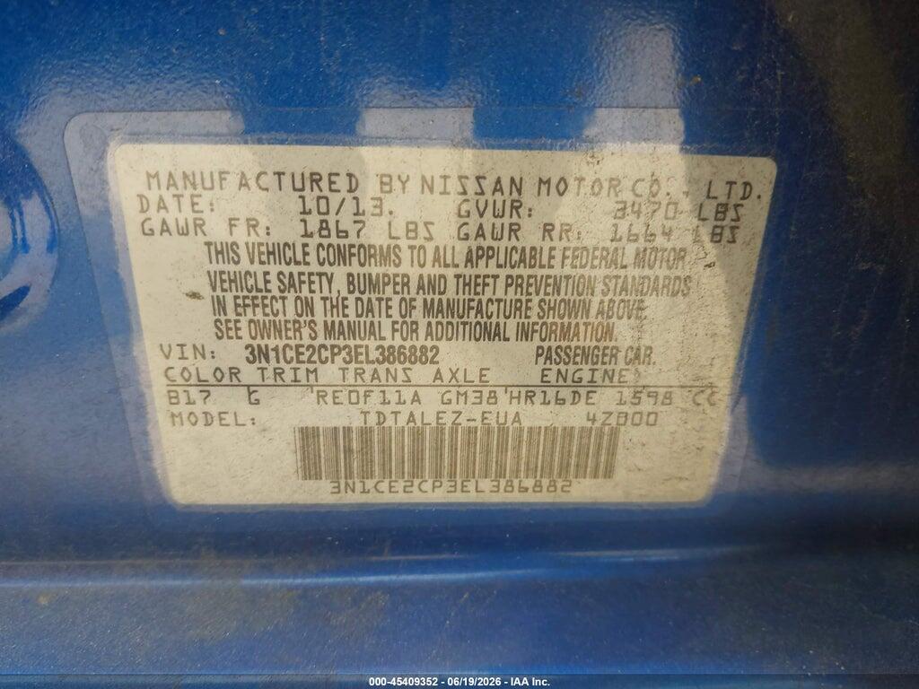 3N1CE2CP3EL386882 2014 NISSAN VERSA NOTE photo no. 9