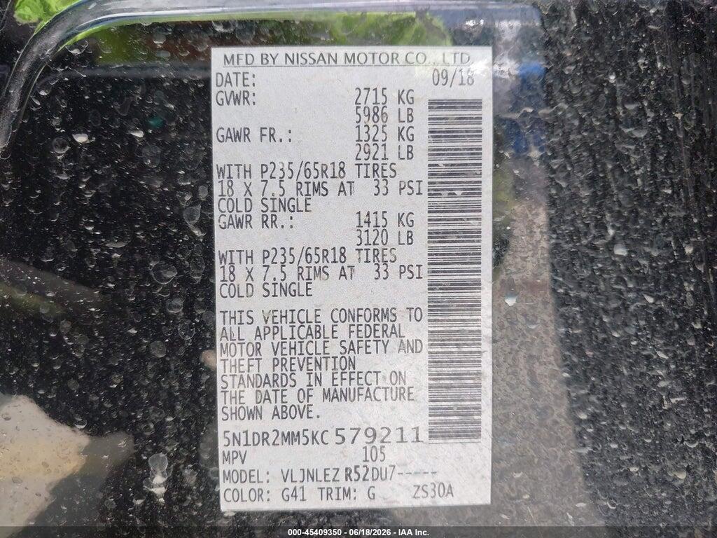 5N1DR2MM5KC579211 2019 NISSAN PATHFINDER photo no. 9