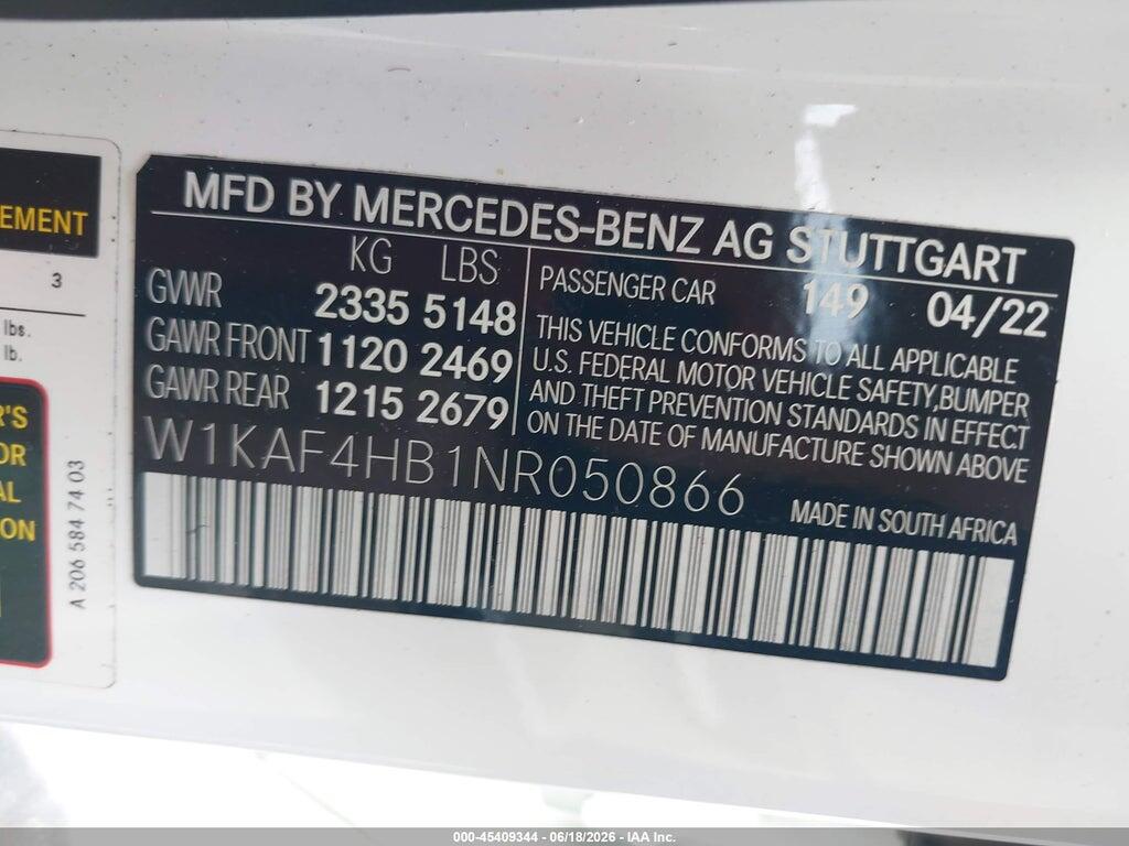 W1KAF4HB1NR050866 2022 MERCEDES-BENZ C 300 photo no. 9