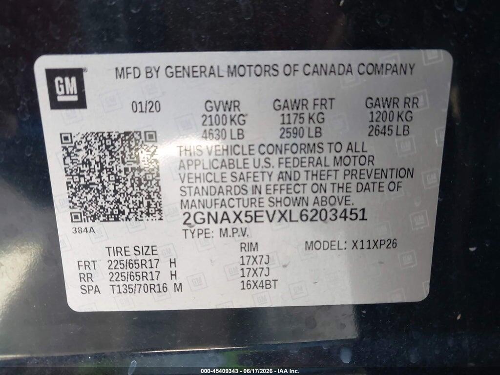 2GNAX5EVXL6203451 2020 CHEVROLET EQUINOX photo no. 9
