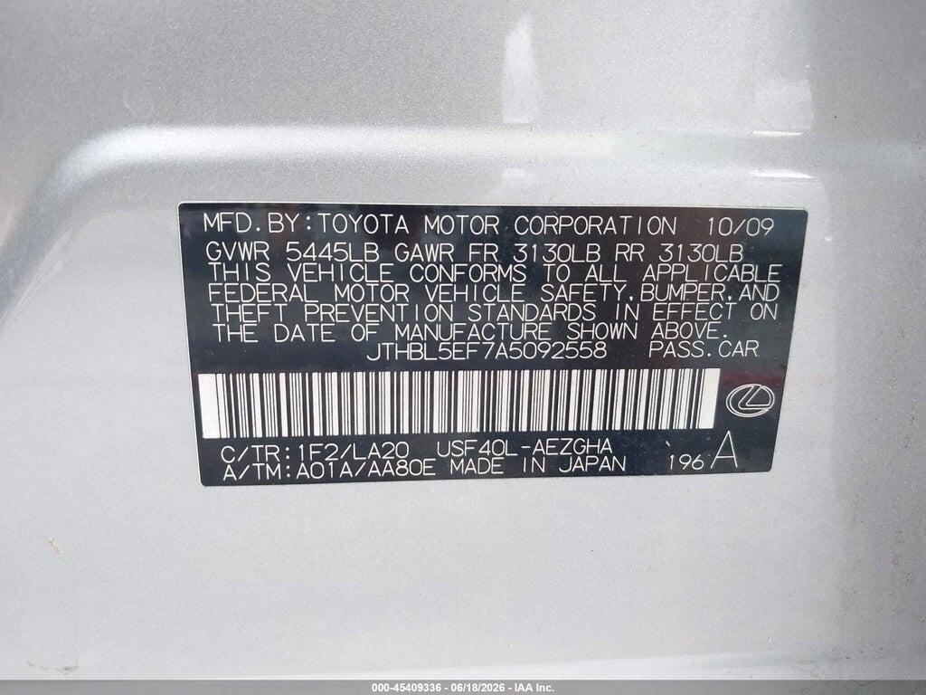 JTHBL5EF7A5092558 2010 LEXUS LS 460 photo no. 9