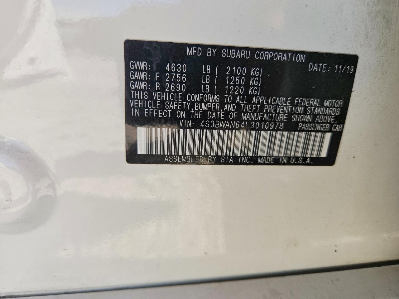2020 SUBARU LEGACY LIMITED — Фото 12 из 12