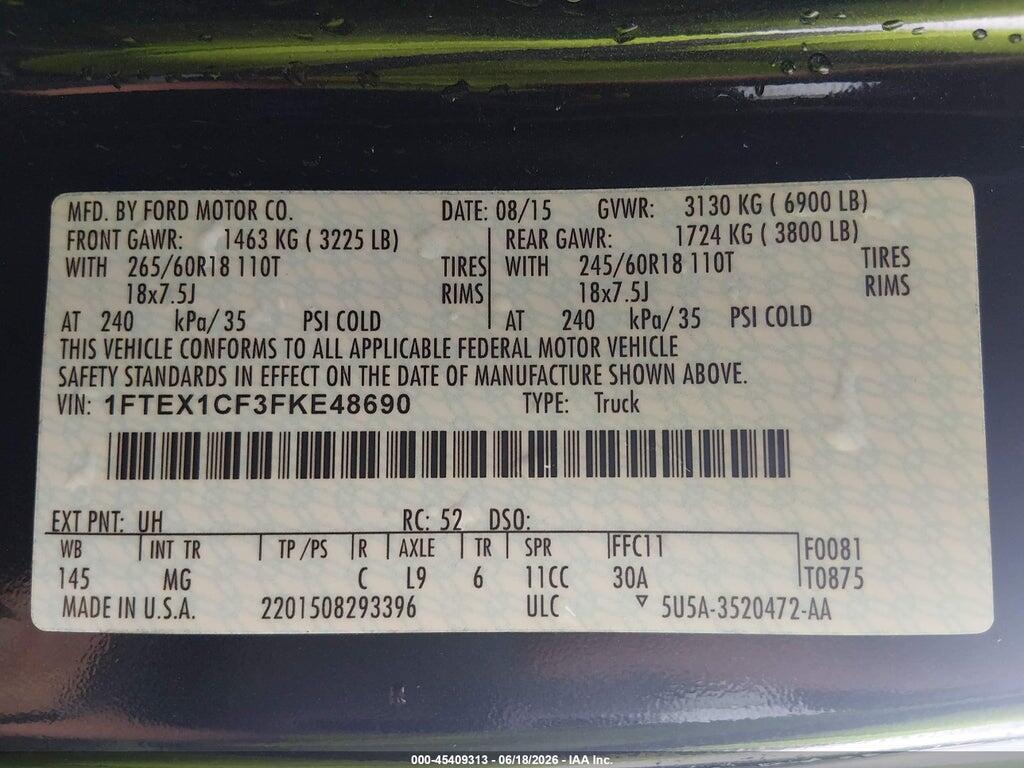 1FTEX1CF3FKE48690 2015 FORD F-150 photo no. 9