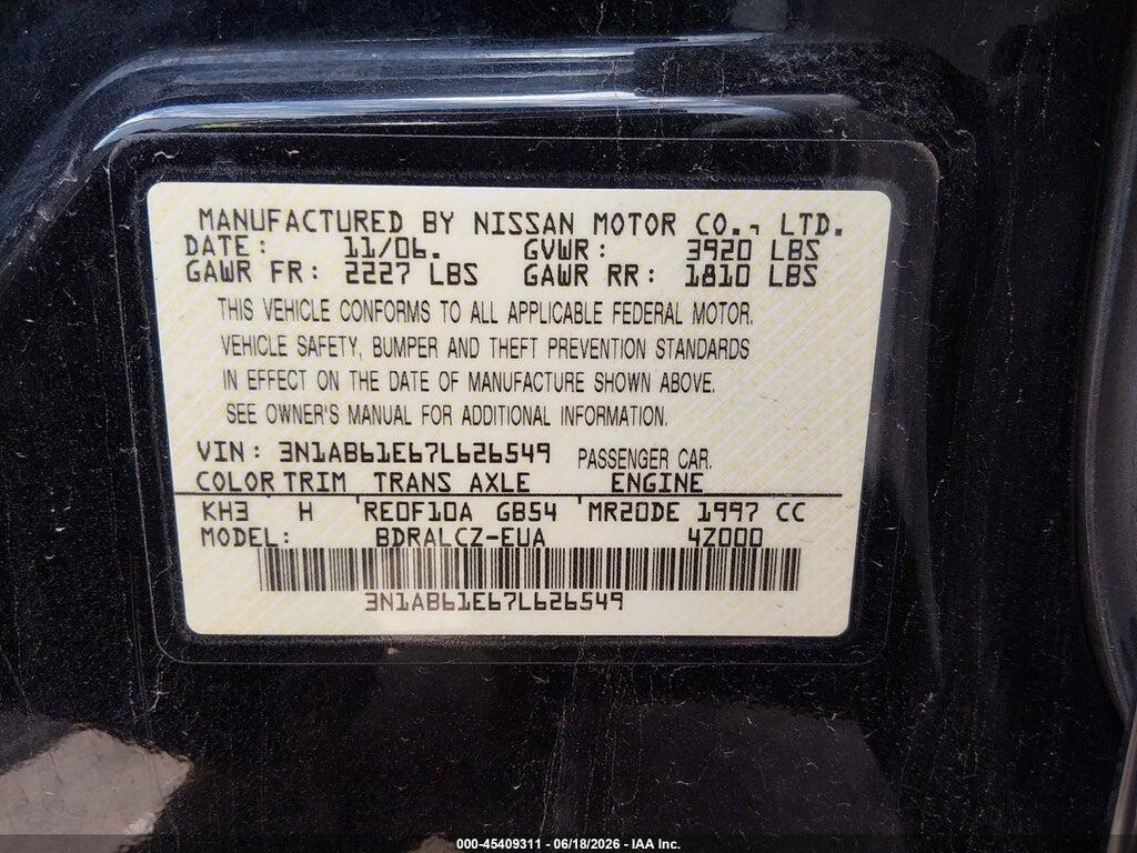 3N1AB61E67L626549 2007 NISSAN SENTRA photo no. 9