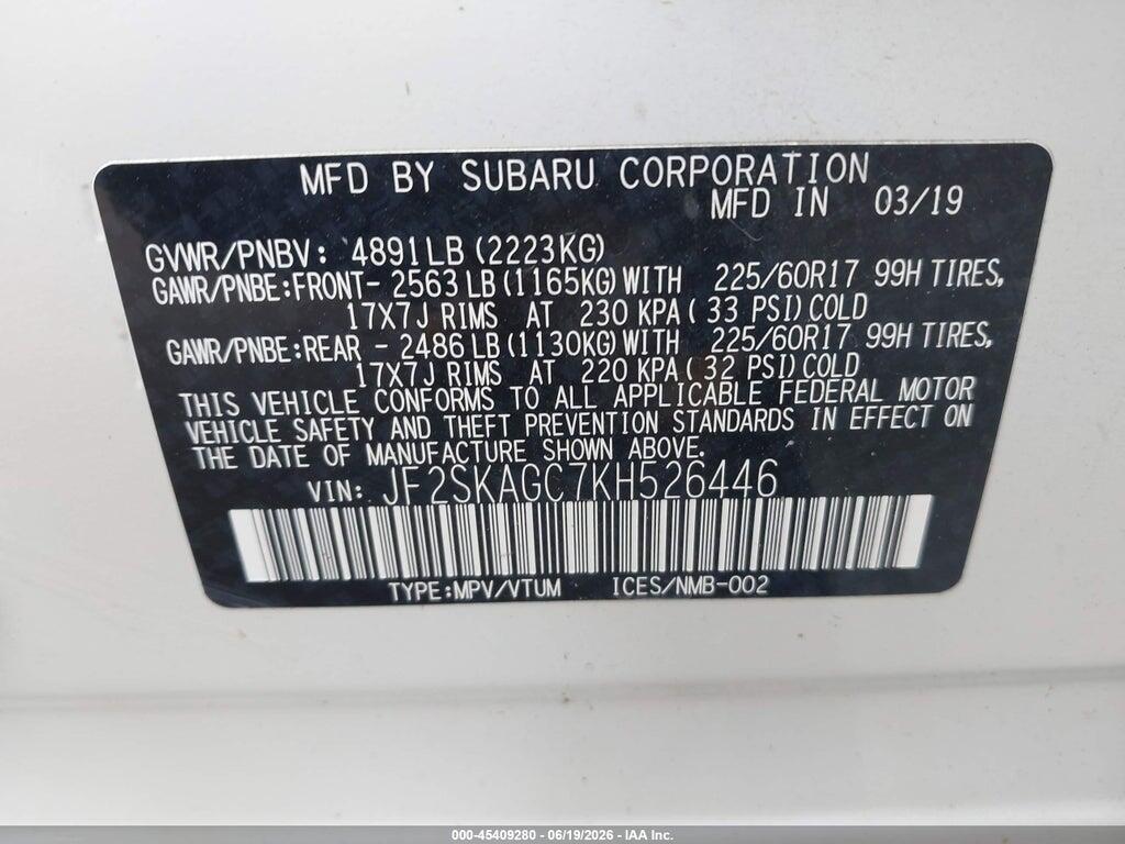 JF2SKAGC7KH526446 2019 SUBARU FORESTER photo no. 9