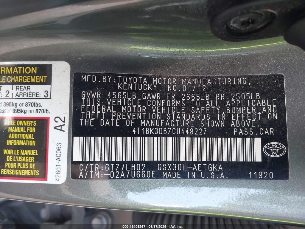4T1BK3DB7CU448227 2012 TOYOTA AVALON photo no. 9