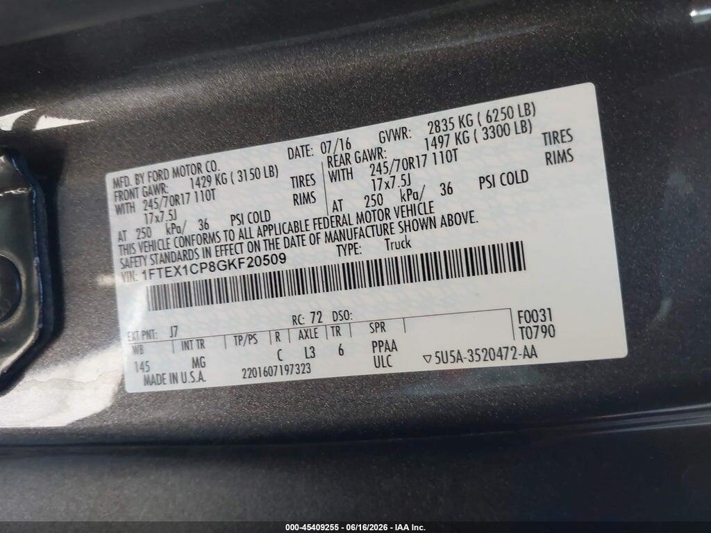 1FTEX1CP8GKF20509 2016 FORD F-150 photo no. 9