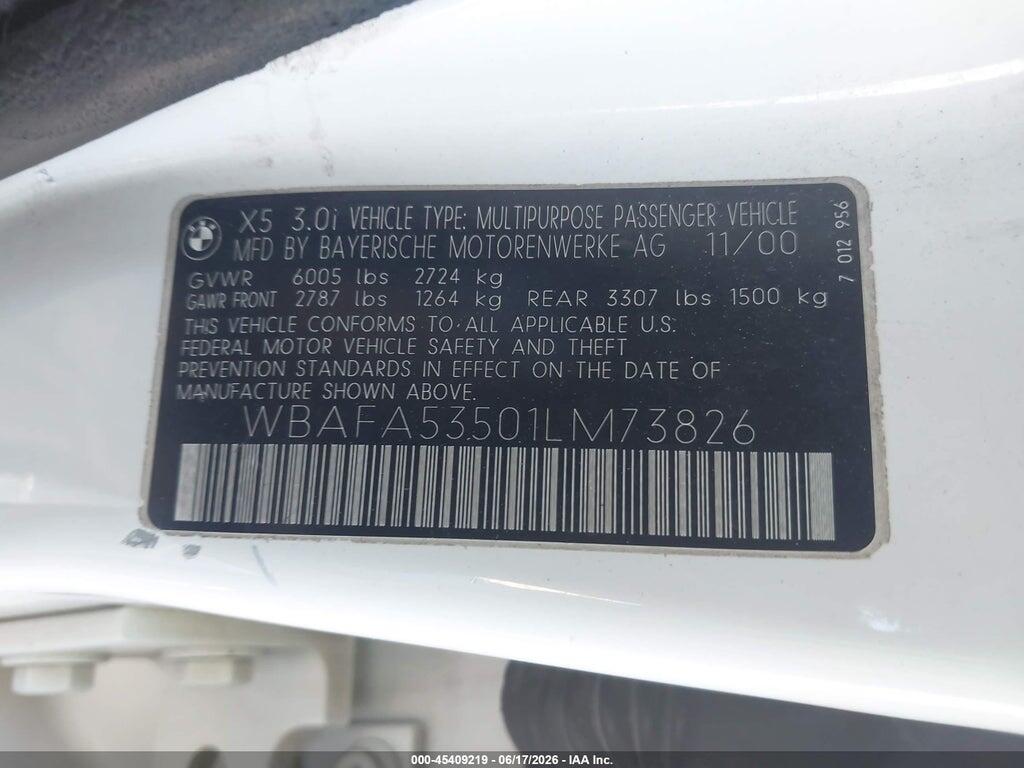 WBAFA53501LM73826 2001 BMW X5 photo no. 9
