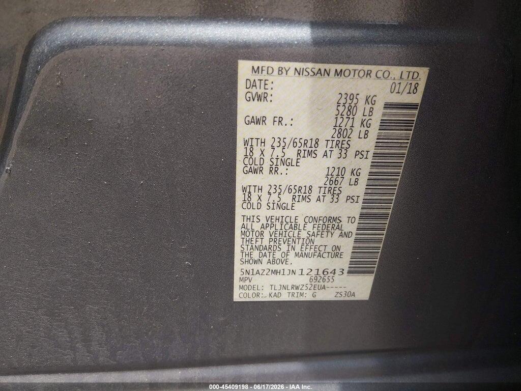 5N1AZ2MH1JN121643 2018 NISSAN MURANO photo no. 9
