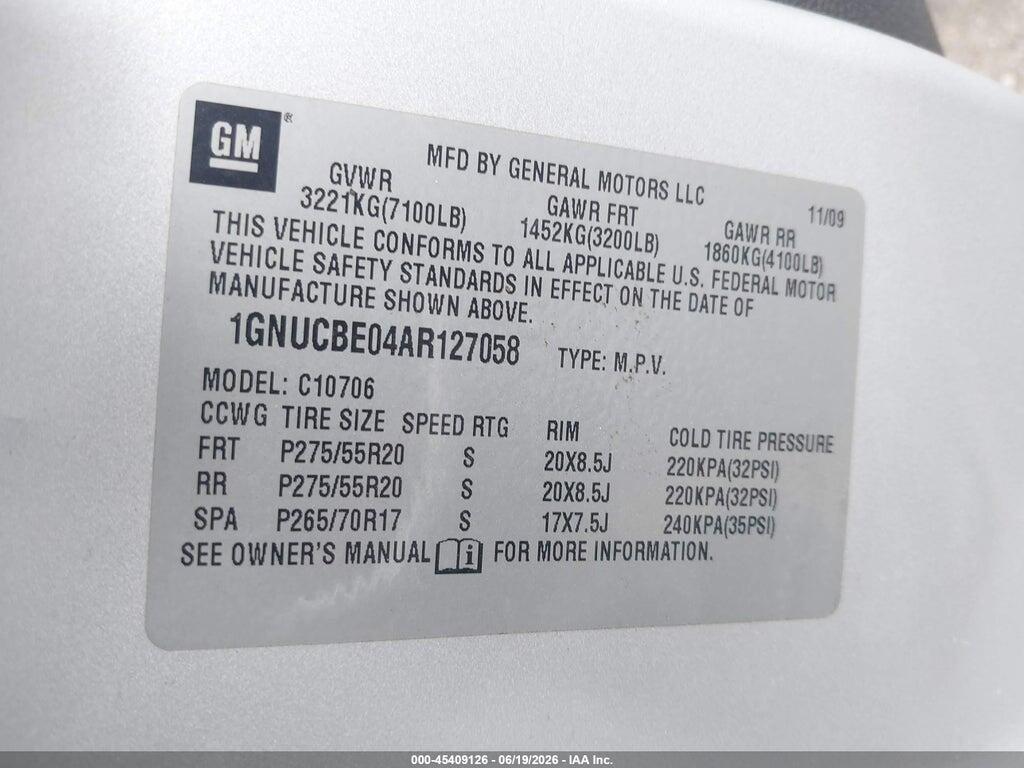 1GNUCBE04AR127058 2010 CHEVROLET TAHOE photo no. 9