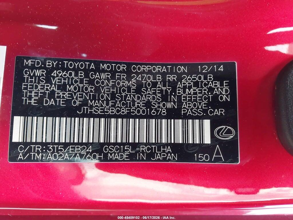 JTHSE5BC8F5001678 2015 LEXUS RC 350 photo no. 9