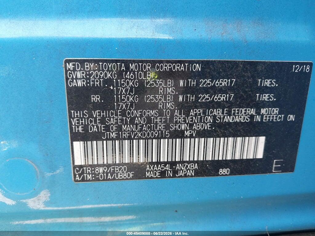 JTMF1RFV2KD009115 2019 TOYOTA RAV4 photo no. 9
