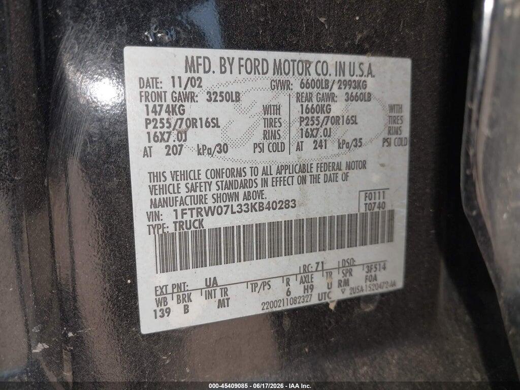 1FTRW07L33KB40283 2003 FORD F-150 photo no. 9