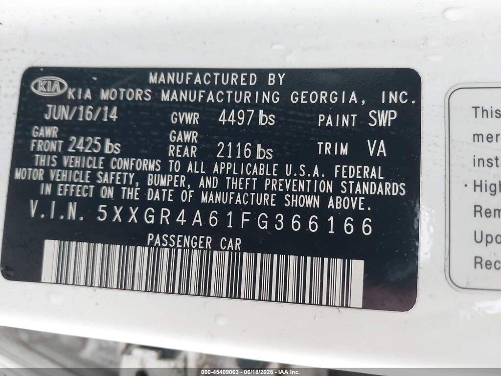 5XXGR4A61FG366166 2015 KIA OPTIMA photo no. 9