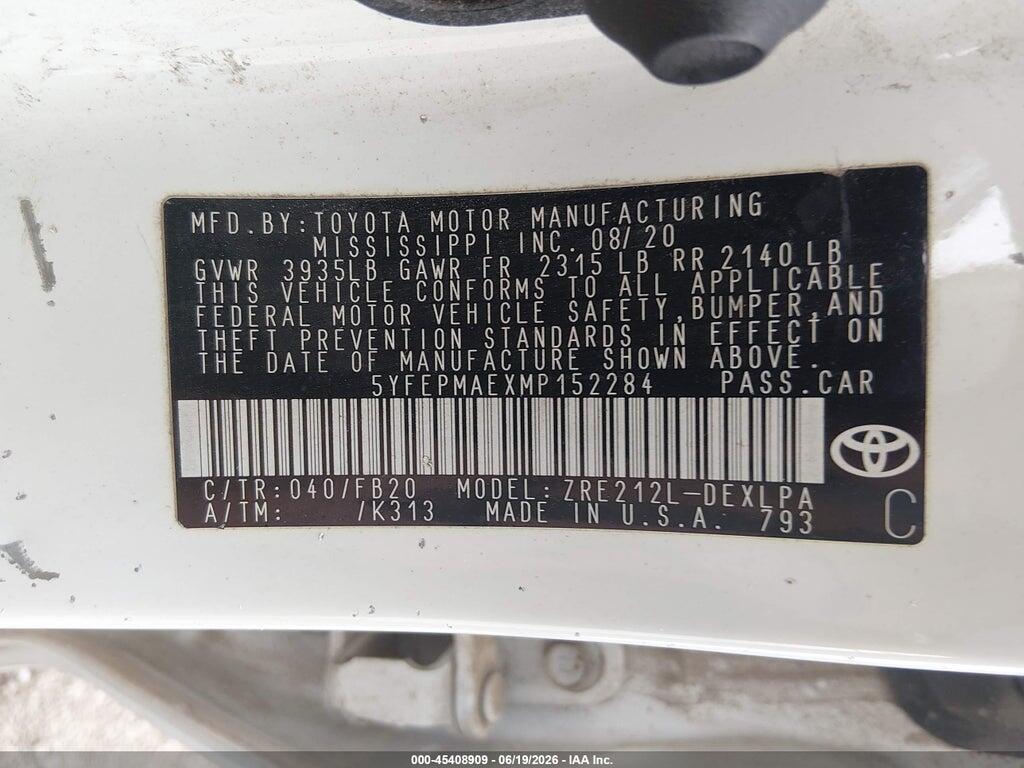 5YFEPMAEXMP152284 2021 TOYOTA COROLLA photo no. 9