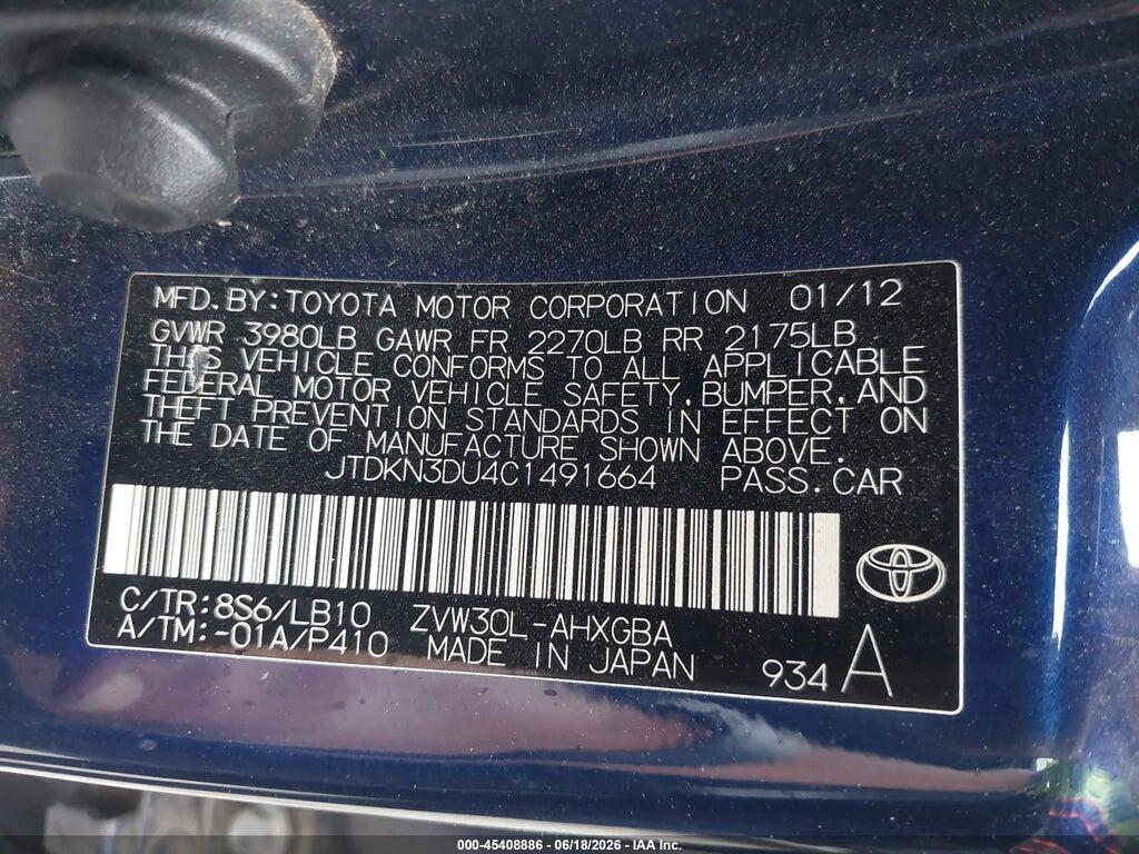 JTDKN3DU4C1491664 2012 TOYOTA PRIUS photo no. 9