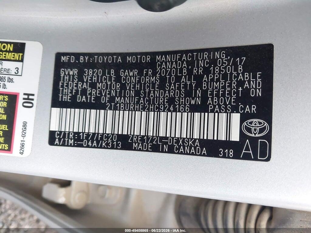 2T1BURHE2HC924166 2017 TOYOTA COROLLA photo no. 9