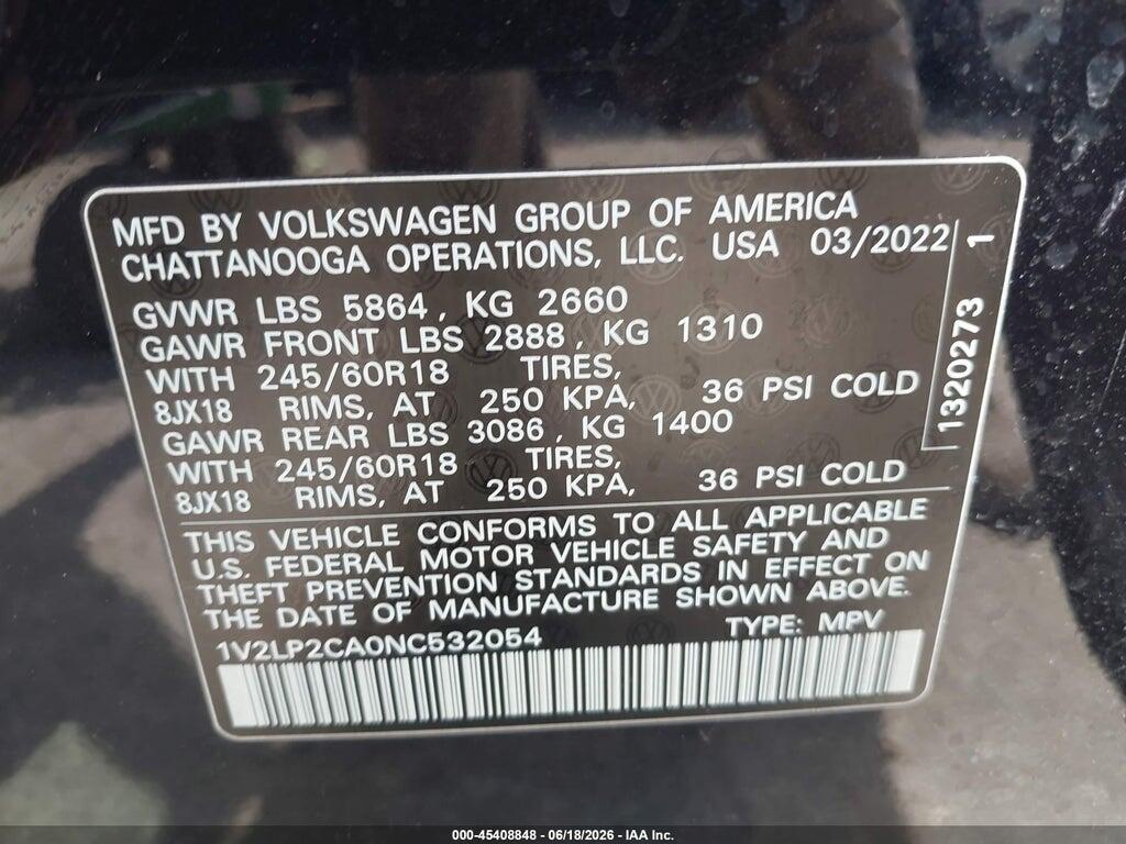 1V2LP2CA0NC532054 2022 VOLKSWAGEN ATLAS photo no. 9