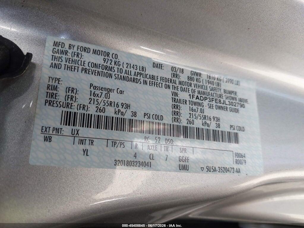 1FADP3FE8JL302790 2018 FORD FOCUS photo no. 9