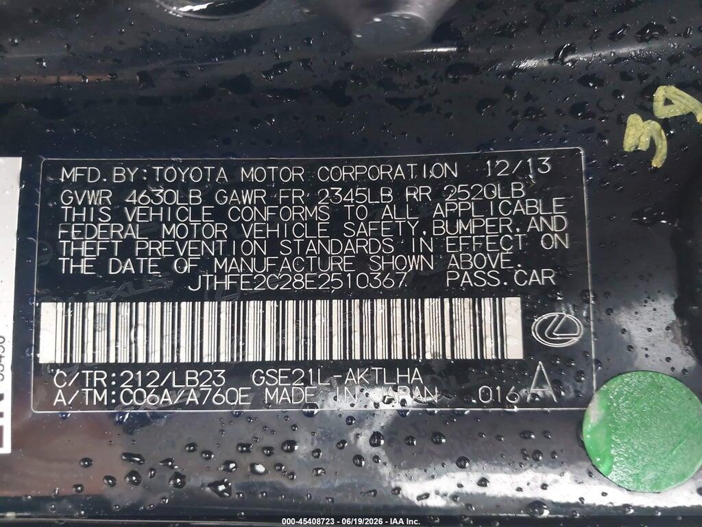 JTHFE2C28E2510367 2014 LEXUS IS 350C photo no. 9