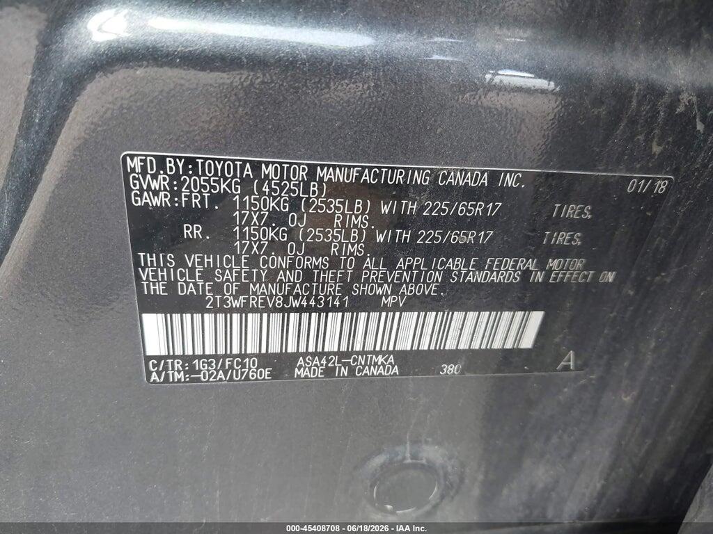 2T3WFREV8JW443141 2018 TOYOTA RAV4 photo no. 9