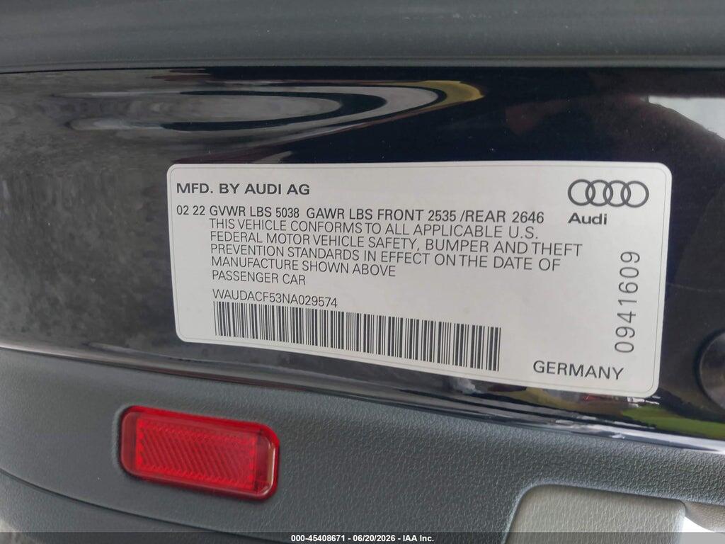 WAUDACF53NA029574 2022 AUDI A5 SPORTBACK photo no. 9