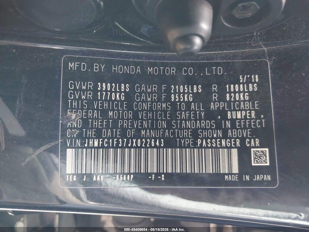 JHMFC1F37JX022643 2018 HONDA CIVIC photo no. 9