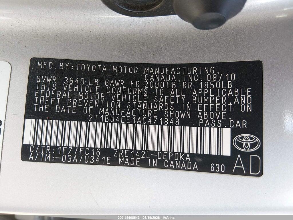 2T1BU4EE1AC471848 2010 TOYOTA COROLLA photo no. 9