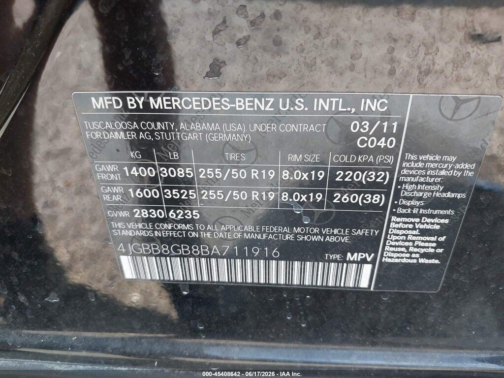 4JGBB8GB8BA711916 2011 MERCEDES-BENZ ML 350 photo no. 9