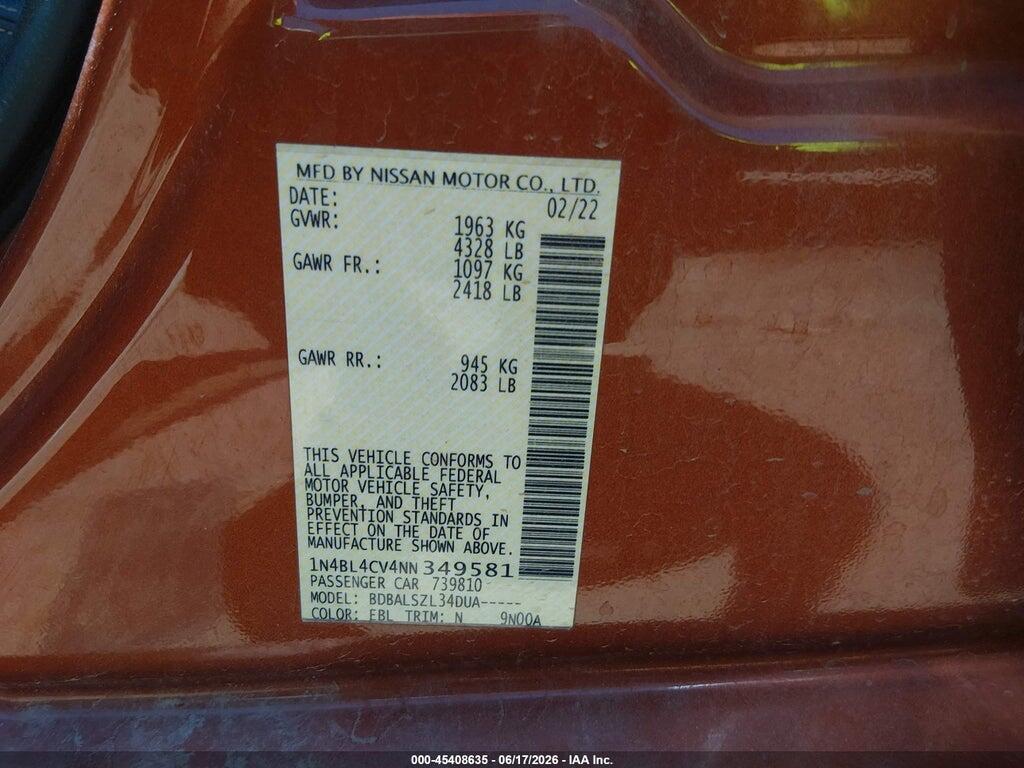 1N4BL4CV4NN349581 2022 NISSAN ALTIMA photo no. 9