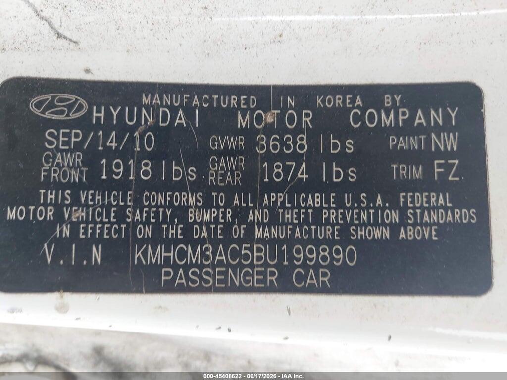 KMHCM3AC5BU199890 2011 HYUNDAI ACCENT photo no. 9