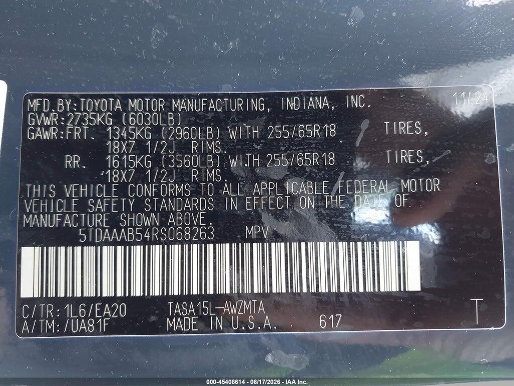 5TDAAAB54RS068263 2024 TOYOTA GRAND HIGHLANDER photo no. 9