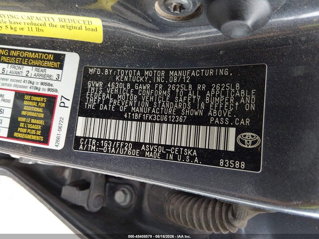 4T1BF1FK3CU612367 2012 TOYOTA CAMRY photo no. 9