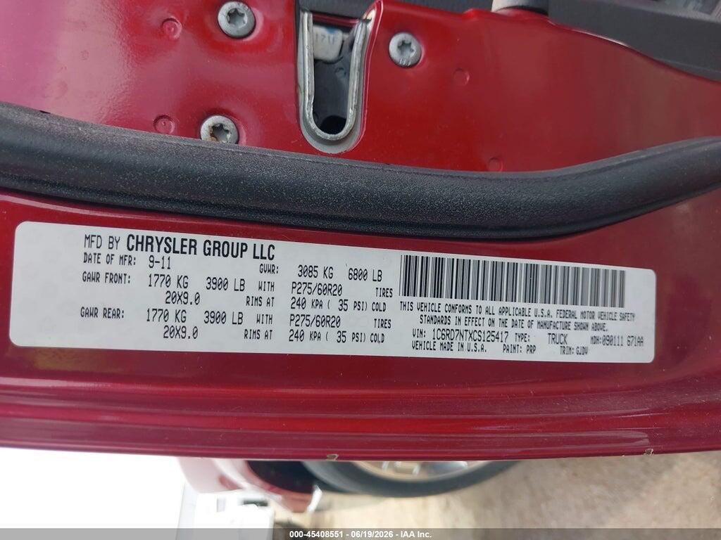 1C6RD7NTXCS125417 2012 RAM 1500 photo no. 9