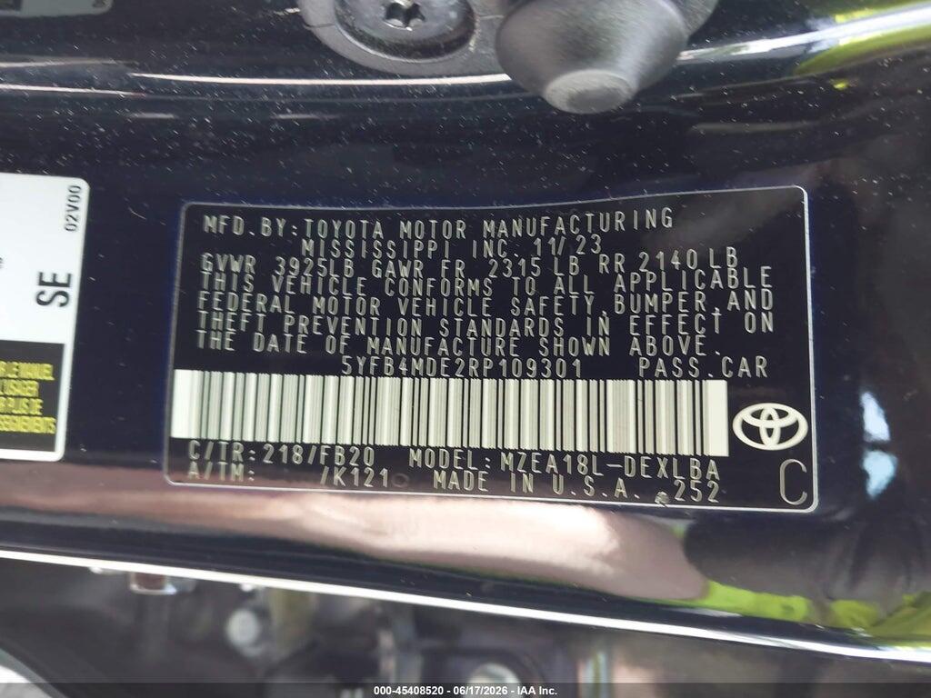 5YFB4MDE2RP109301 2024 TOYOTA COROLLA photo no. 9