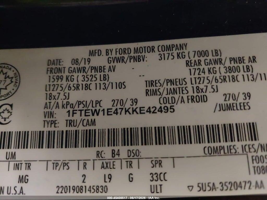 1FTEW1E47KKE42495 2019 FORD F-150 photo no. 9