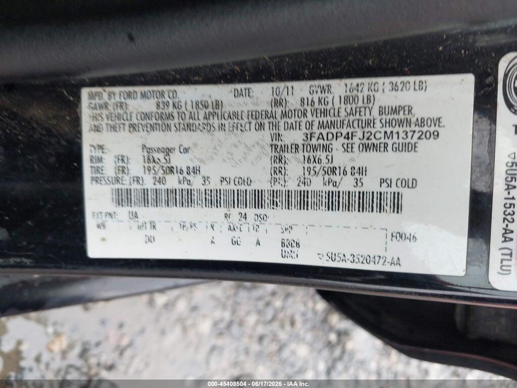3FADP4FJ2CM137209 2012 FORD FIESTA photo no. 9