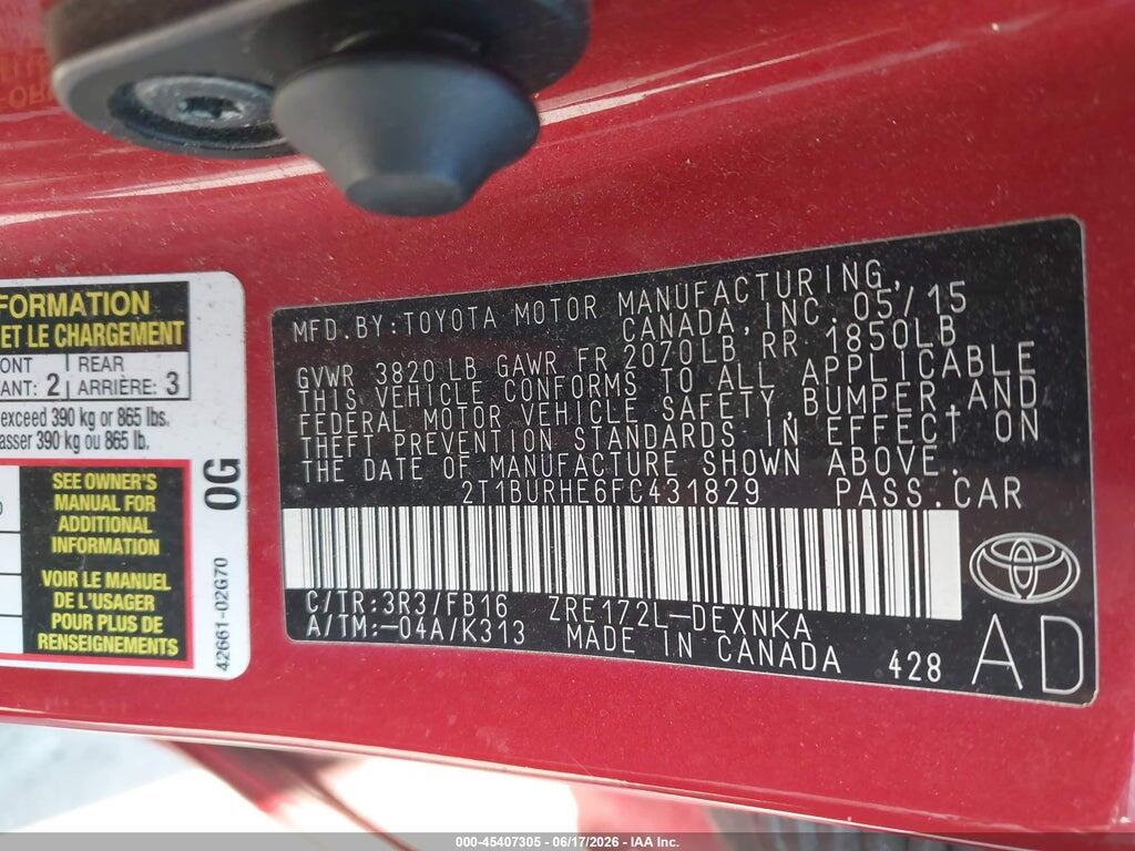2T1BURHE6FC431829 2015 TOYOTA COROLLA photo no. 9