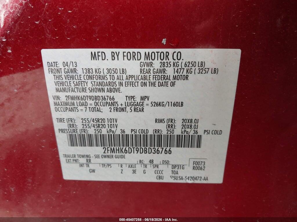 2FMHK6DT9DBD36766 2013 FORD FLEX photo no. 9